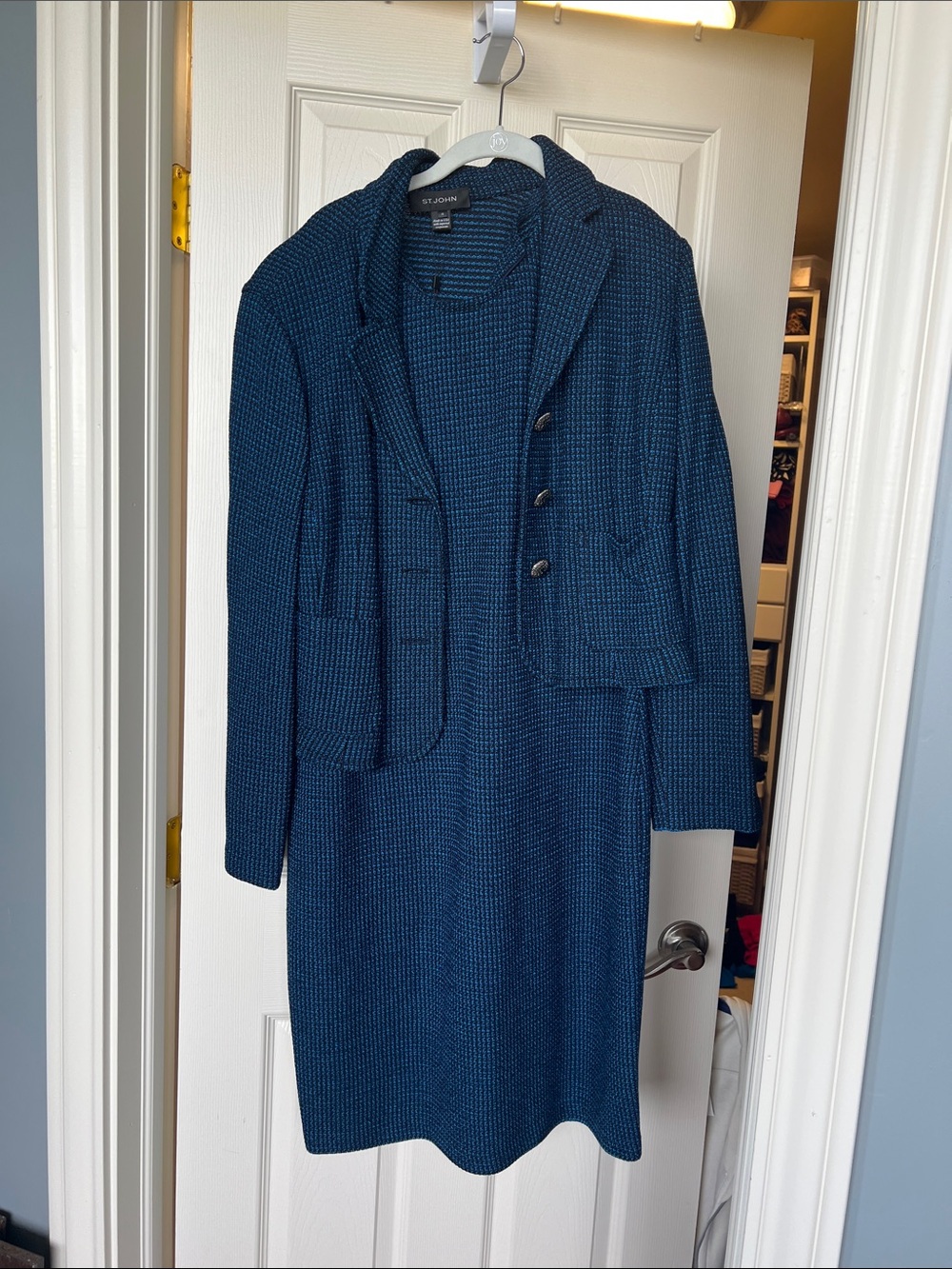 St. John navy and  Teal Knit Blazer and Dress Set NWT